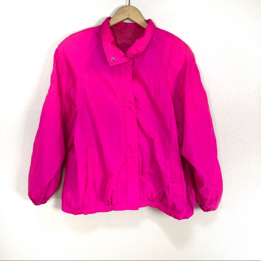 Vintage Kristen Sport Neon Pink‎ Windbreaker Jacket Women’s Sz Large